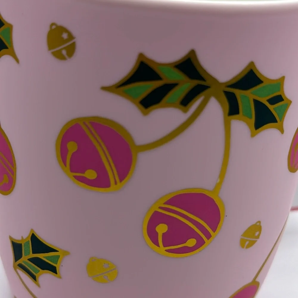 NEW Pink Christmas Winter Cherry Holly Bells‎ Soft Matte Touch Mug